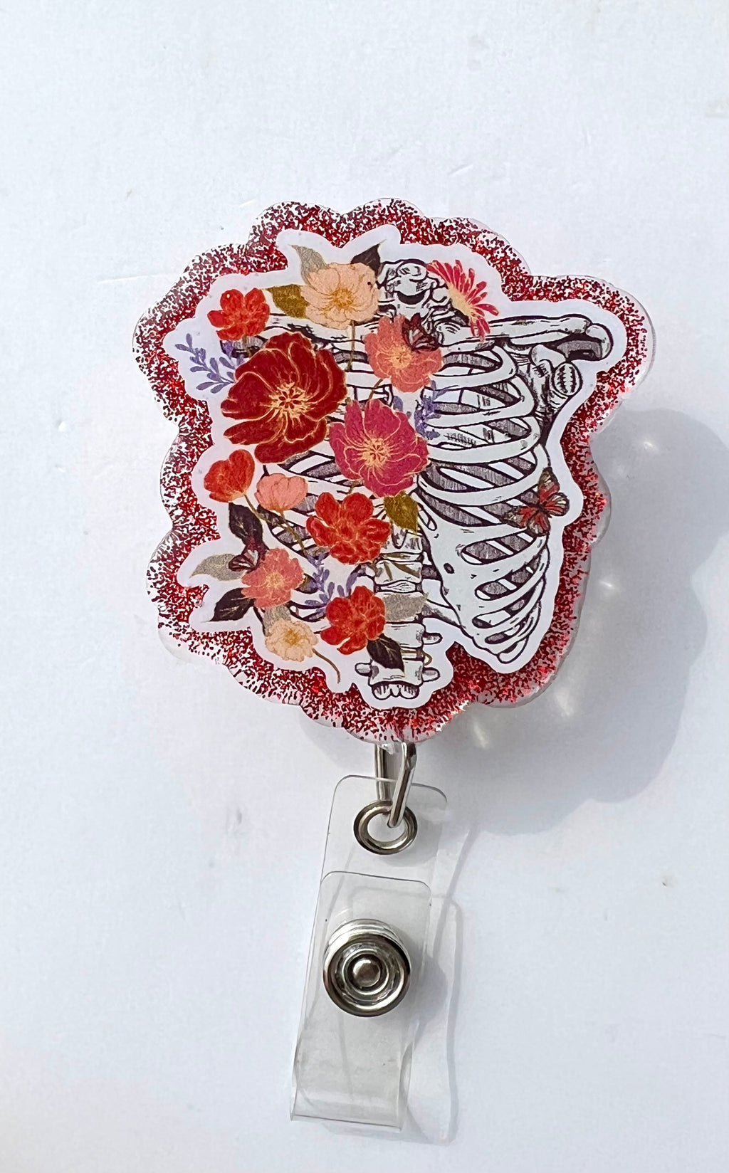 Floral rib cage interchangeable badge reel