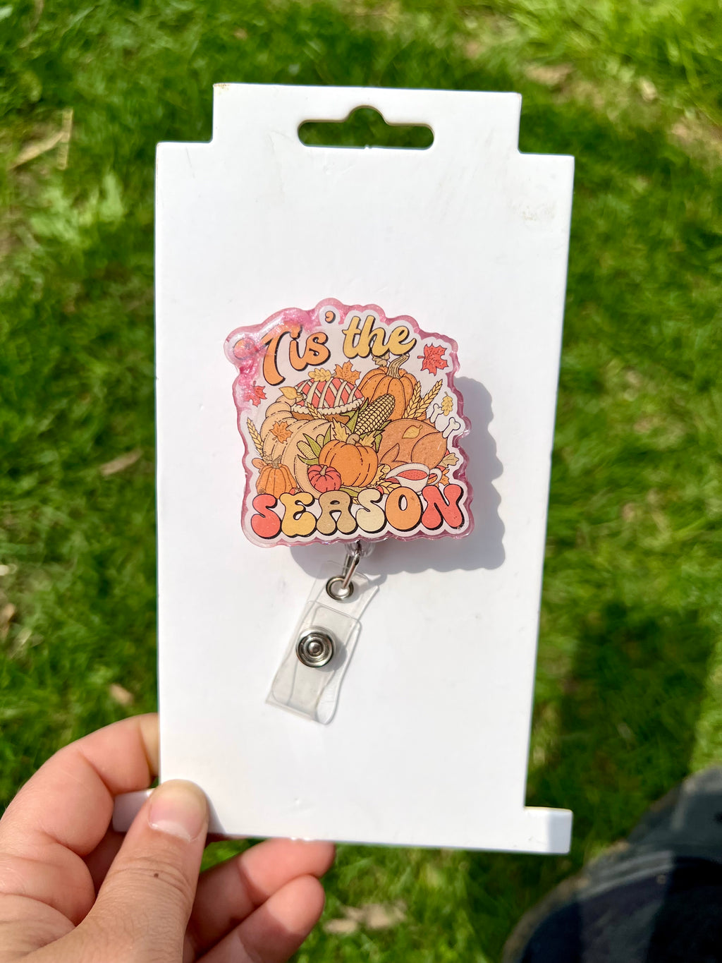 Thanksgiving themed interchangeable badge reel