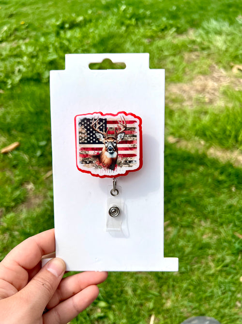 American flag/ Deer interchangeable badge reel