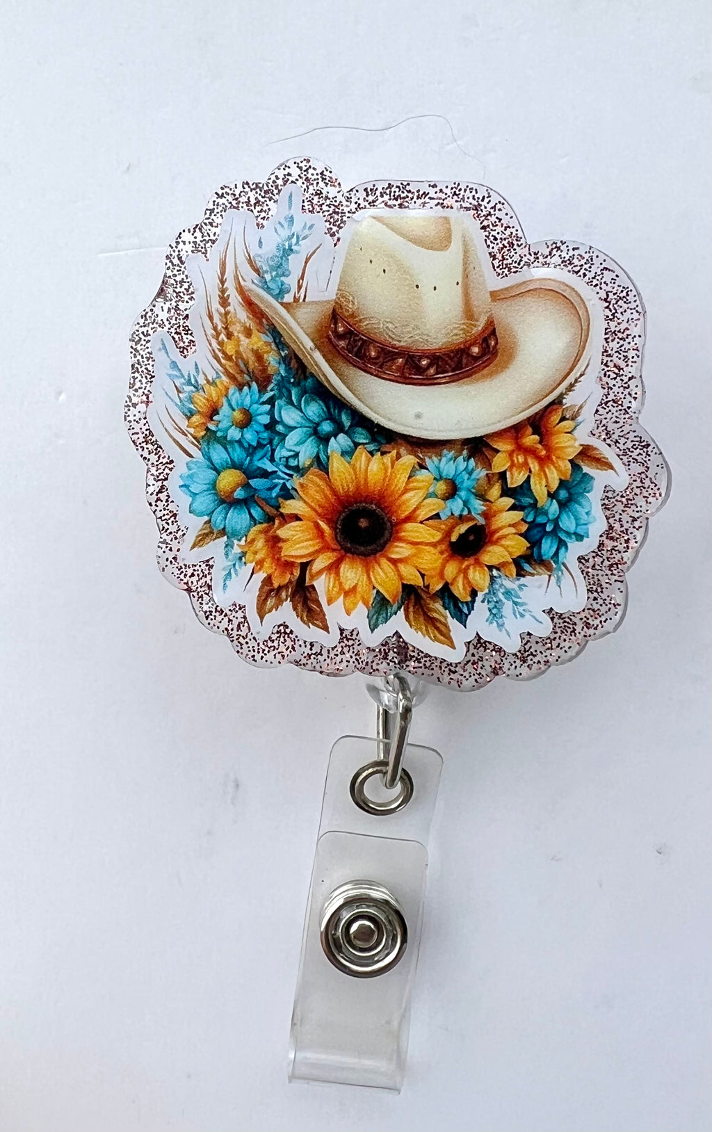 Sunflower & cowboy hat interchangeable badge reel