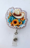 Sunflower & cowboy hat interchangeable badge reel