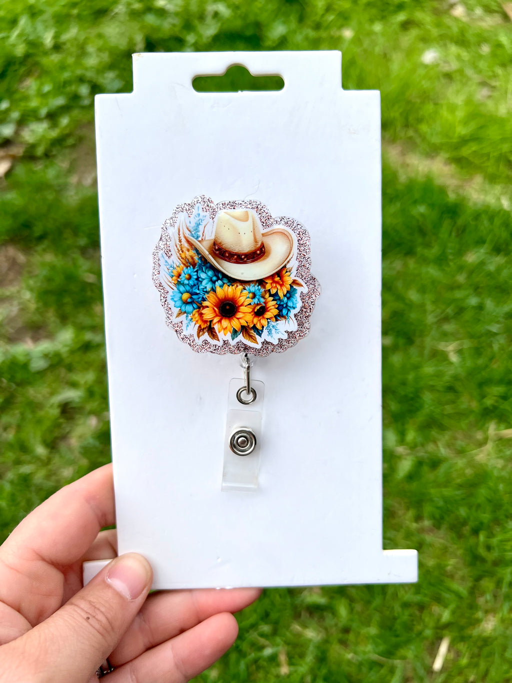 Sunflower & cowboy hat interchangeable badge reel