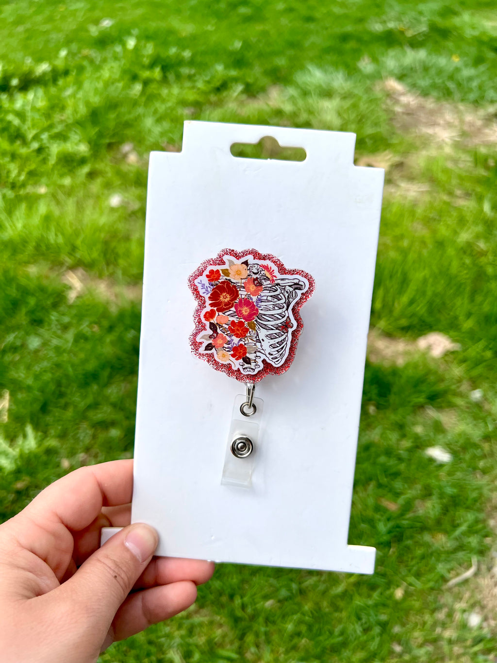 Floral rib cage interchangeable badge reel