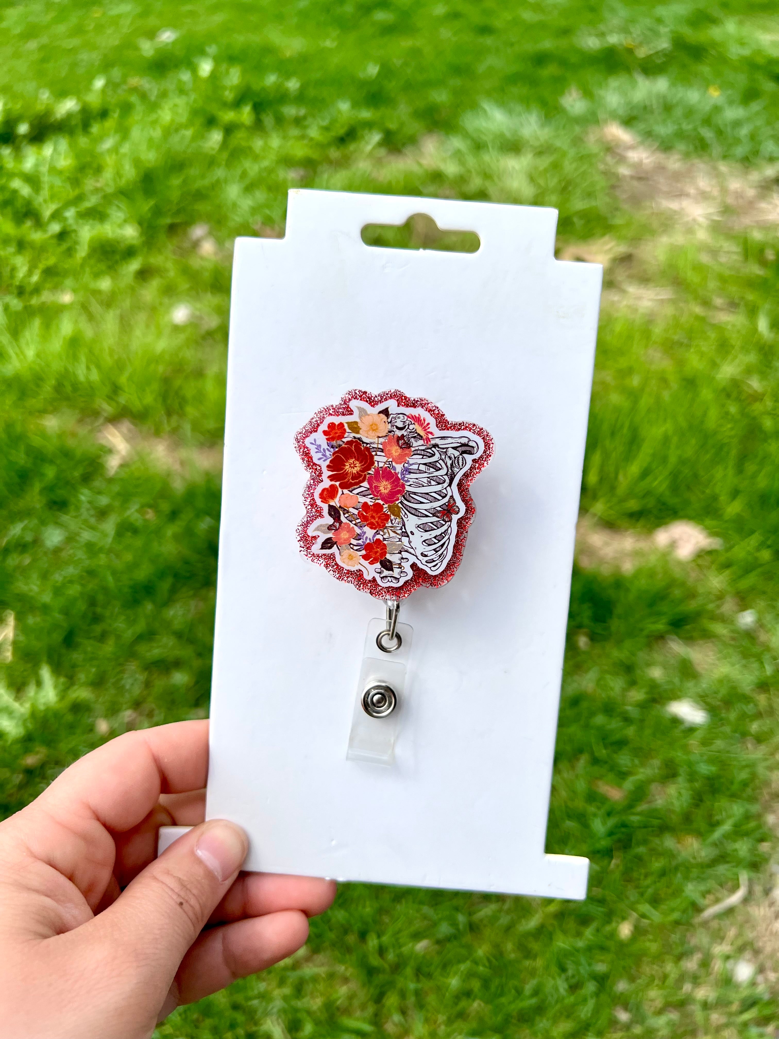 Floral rib cage interchangeable badge reel